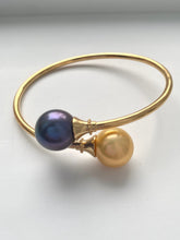 Load image into Gallery viewer, Pearl Bangle For Women, 18K Solid Gold Bangle, 12.5mm Golden South Sea Pearl and 12.5mm Freshwater Pearl, Valentine’s Day Gift