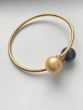 Load image into Gallery viewer, Pearl Bangle For Women, 18K Solid Gold Bangle, 12.5mm Golden South Sea Pearl and 12.5mm Freshwater Pearl, Valentine’s Day Gift