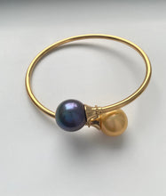 Load image into Gallery viewer, Pearl Bangle For Women, 18K Solid Gold Bangle, 12.5mm Golden South Sea Pearl and 12.5mm Freshwater Pearl, Valentine’s Day Gift
