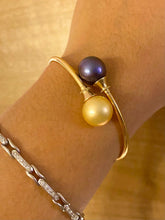 Load image into Gallery viewer, Pearl Bangle For Women, 18K Solid Gold Bangle, 12.5mm Golden South Sea Pearl and 12.5mm Freshwater Pearl, Valentine’s Day Gift