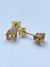 Load image into Gallery viewer, Yellow Sapphire Earrings, 14K Solid Gold Stud Sapphire Earrings, September Birthstone, Birthday Gift for Women, Mothers Day Gift