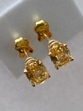 Load image into Gallery viewer, Yellow Sapphire Earrings, 14K Solid Gold Stud Sapphire Earrings, September Birthstone, Birthday Gift for Women, Mothers Day Gift