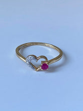 Load image into Gallery viewer, Dainty Ruby Heart Ring, 10K Solid Gold Ring, Sweet Stackable Ring, Birthday Gift for July Celebrant, Summer Jewe