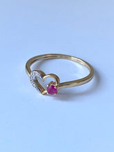 Load image into Gallery viewer, Dainty Ruby Heart Ring, 10K Solid Gold Ring, Sweet Stackable Ring, Birthday Gift for July Celebrant, Summer Jewe