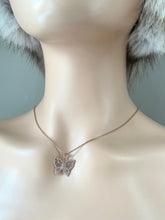 Load image into Gallery viewer, Pink Butterfly Necklace , 10K Rose Gold Butterfly Pendant, Cubic Zirconia Pendant, Handmade Necklace,