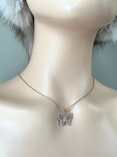 Load image into Gallery viewer, Pink Butterfly Necklace , 10K Rose Gold Butterfly Pendant, Cubic Zirconia Pendant, Handmade Necklace,