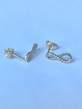 Load image into Gallery viewer, Infinity Stud Earrings, 10K Solid Gold Infinity Earrings, Small Earrings for Women, Birthday Gift for Wife, Sister Secret Gift, Presents