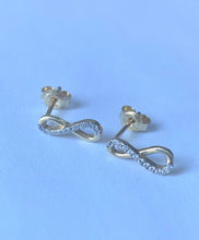 Load image into Gallery viewer, Infinity Stud Earrings, 10K Solid Gold Infinity Earrings, Small Earrings for Women, Birthday Gift for Wife, Sister Secret Gift, Presents