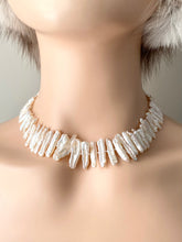 Load image into Gallery viewer, Biwa Pearl Necklace, Sterling Silver Mother of Pearl Clasp, Handmade Natural Pearl, Birthday Gift for Mom, Christmas Presents
