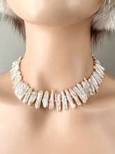 Load image into Gallery viewer, Biwa Pearl Necklace, Sterling Silver Mother of Pearl Clasp, Handmade Natural Pearl, Birthday Gift for Mom, Christmas Presents