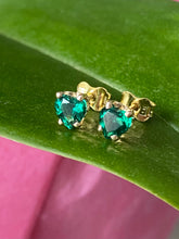 Load image into Gallery viewer, Emerald Stud Gold Earrings, 14K Solid Gold Heart Emerald Earrings, Anniversary Gift for Wife, Birthday Gift for Women,