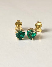 Load image into Gallery viewer, Emerald Stud Gold Earrings, 14K Solid Gold Heart Emerald Earrings, Anniversary Gift for Wife, Birthday Gift for Women,