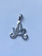 Load image into Gallery viewer, A Initial Pendant, 10K Gold Diamond Script Initial Necklace