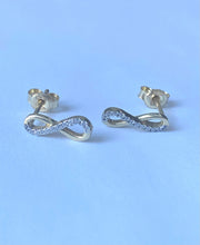 Load image into Gallery viewer, Infinity Stud Earrings, 10K Solid Gold Infinity Earrings, Small Earrings for Women, Birthday Gift for Wife, Sister Secret Gift, Presents
