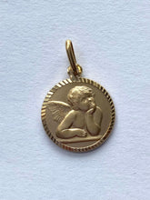 Load image into Gallery viewer, Guardian Angel Pendant, 14K Solid Gold Round Angel, Religious Medal, Birthday Gift for Women, Baby Baptism Gift,