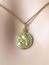 Load image into Gallery viewer, Guardian Angel Pendant, 14K Solid Gold Round Angel, Religious Medal, Birthday Gift for Women, Baby Baptism Gift,
