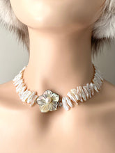 Load image into Gallery viewer, Biwa Pearl Necklace, Sterling Silver Mother of Pearl Clasp, Handmade Natural Pearl, Birthday Gift for Mom, Christmas Presents