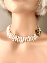 Load image into Gallery viewer, Biwa Pearl Necklace, Sterling Silver Mother of Pearl Clasp, Handmade Natural Pearl, Birthday Gift for Mom, Christmas Presents