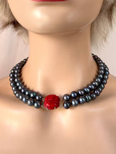 Load image into Gallery viewer, Black Pearl Necklace, Two Strand Pearl Necklace, Anniversary Gift for Wife, Birthday Gift for Mom, Jewelry for Woman