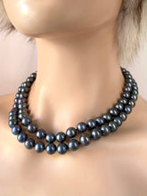 Load image into Gallery viewer, Black Pearl Necklace, Two Strand Pearl Necklace, Anniversary Gift for Wife, Birthday Gift for Mom, Jewelry for Woman