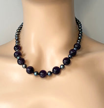 Load image into Gallery viewer, Amethyst Pearl Necklace, Black Pearl Necklace, Amethyst Necklace Statement, , Birthday Gift for Women