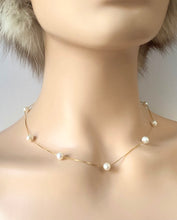 Load image into Gallery viewer, Pearl Necklace Solid Gold, 10K 14K 18K Box Italian Gold, Dainty Freshwater Pearl Necklace, Bridesmaid / Bride Necklace, Jewelry for Woman
