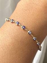 Load image into Gallery viewer, Evil Eye Gold Bracelet, 10K Solid Gold Handcrafted Bracelet, Evil Eye Jewelry, Birthday Gift for Women,