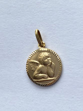 Load image into Gallery viewer, Guardian Angel Pendant, 14K Solid Gold Round Angel, Religious Medal, Birthday Gift for Women, Baby Baptism Gift,