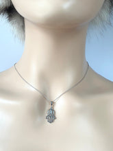 Load image into Gallery viewer, Hamsa Gold Necklace, 14K White Hamsa Pendant, Religious Fine Jewelry