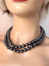 Load image into Gallery viewer, Black Pearl Necklace, Two Strand Pearl Necklace, Anniversary Gift for Wife, Birthday Gift for Mom, Jewelry for Woman