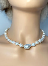 Load image into Gallery viewer, Baroque Pearl Necklace, Natural White Pearl, Modern Pearl Necklace, Statement Necklaces, Birthday Gift for Women, Jewelry for Woman