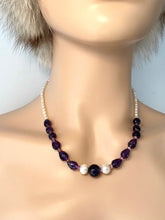 Load image into Gallery viewer, Amethyst Pearl Necklace, Natural Gemstone Necklace, Purple Beaded Necklace, Handmade Necklace for Women, Jewelry for Woman