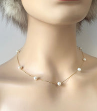 Load image into Gallery viewer, Pearl Necklace Solid Gold, 10K 14K 18K Box Italian Gold, Dainty Freshwater Pearl Necklace, Bridesmaid / Bride Necklace, Jewelry for Woman