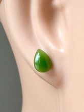 Load image into Gallery viewer, Teardrop Jade Stud Earrings, 14K Solid Gold Jade Earrings, Canadian Nephrite Jade, Birthday Gift for Women,