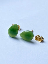 Load image into Gallery viewer, Teardrop Jade Stud Earrings, 14K Solid Gold Jade Earrings, Canadian Nephrite Jade, Birthday Gift for Women,