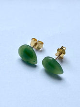 Load image into Gallery viewer, Teardrop Jade Stud Earrings, 14K Solid Gold Jade Earrings, Canadian Nephrite Jade, Birthday Gift for Women,