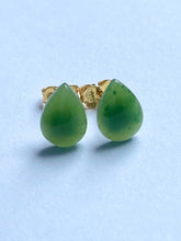 Load image into Gallery viewer, Teardrop Jade Stud Earrings, 14K Solid Gold Jade Earrings, Canadian Nephrite Jade, Birthday Gift for Women,