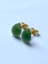 Load image into Gallery viewer, Teardrop Jade Stud Earrings, 14K Solid Gold Jade Earrings, Canadian Nephrite Jade, Birthday Gift for Women,