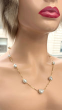 Load image into Gallery viewer, Station Pearl Gold Necklace, 14K Solid Gold Necklace, 22 inches Floating SouthSea Pearl Necklace, Birthday Gift for Mom, Jewelry for Woman