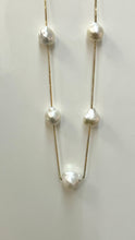 Load image into Gallery viewer, Station Pearl Gold Necklace, 14K Solid Gold Necklace, 22 inches Floating SouthSea Pearl Necklace, Birthday Gift for Mom, Jewelry for Woman