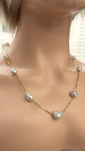 Load image into Gallery viewer, Station Pearl Gold Necklace, 14K Solid Gold Necklace, 22 inches Floating SouthSea Pearl Necklace, Birthday Gift for Mom, Jewelry for Woman