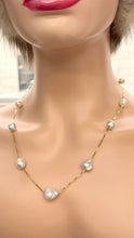 Load image into Gallery viewer, Station Pearl Gold Necklace, 14K Solid Gold Necklace, 22 inches Floating SouthSea Pearl Necklace, Birthday Gift for Mom, Jewelry for Woman