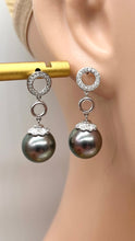 Load image into Gallery viewer, Black Pearl Diamond Earrings, 14K Gold