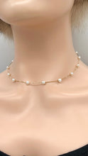 Load image into Gallery viewer, Floating Pearl Gold Necklace, 10K 14K 18K Box Italian Gold, 4mm Small Pearls, Birthday Gift for Women, Jewelry for Woman, Mothers Day