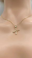 Load image into Gallery viewer, Letter K Gold Necklace, 10K Script Font Pendant, All Letters Available, Birthday Gift Women, Mothers Day Gift, Every Day Jewelry