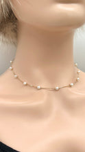 Load image into Gallery viewer, Floating Pearl Gold Necklace, 10K 14K 18K Box Italian Gold, 4mm Small Pearls, Birthday Gift for Women, Jewelry for Woman, Mothers Day