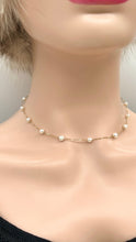 Load image into Gallery viewer, Floating Pearl Gold Necklace, 10K 14K 18K Box Italian Gold, 4mm Small Pearls, Birthday Gift for Women, Jewelry for Woman, Mothers Day