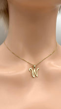 Load image into Gallery viewer, Letter W Gold Necklace, 10K Script Font Pendant, All Letters Available, Birthday Gift Women, Mothers Day Gift, Every Day Jewelry