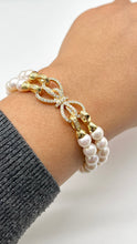 Load image into Gallery viewer, White Pearl Bracelet, 2 Row Freshwater Pearl, Versatile Statement Bracelet, Birthday Gift for Mom,