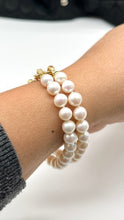 Load image into Gallery viewer, White Pearl Bracelet, 2 Row Freshwater Pearl, Versatile Statement Bracelet, Birthday Gift for Mom,